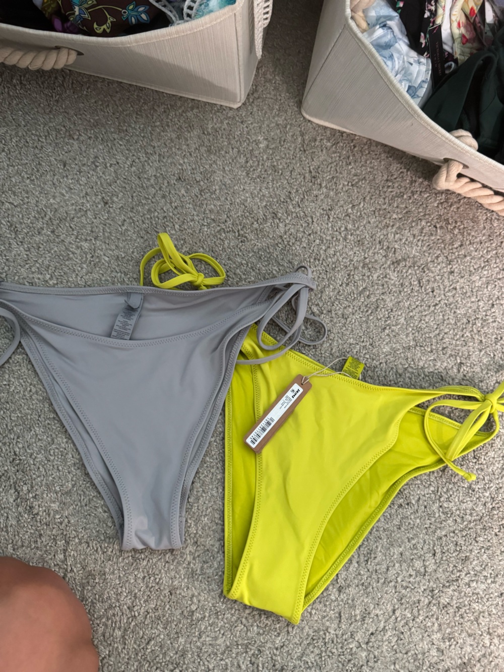 SKIMS Two-Piece Bikini Bottoms in Light Gray and Neon Yellow